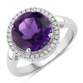 3.30 Ct Round Purple Amethyst Lab Diamond Prong Silver Halo Ring by Fine Color Jewels