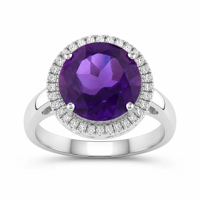 3.30 Ct Round Purple Amethyst Lab Diamond Prong Silver Halo Ring by Fine Color Jewels