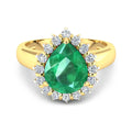 3.33 Ct Pear Green Zambian Emerald and White Diamond Prong 14k Gold Halo Statement Ring by Fine Color Jewels