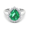 3.33 Ct Pear Green Zambian Emerald and White Diamond Prong 14k Gold Halo Statement Ring