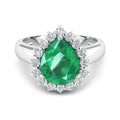 3.33 Ct Pear Green Zambian Emerald and White Diamond Prong 14k Gold Halo Statement Ring by Fine Color Jewels