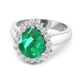 3.33 Ct Pear Green Zambian Emerald and White Diamond Prong 14k Gold Halo Statement Ring by Fine Color Jewels