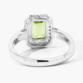 3.36 Ct Octagon Green Peridot and Lab Diamond Prong Silver Halo Engagement Ring by Fine Color Jewels