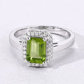 3.36 Ct Octagon Green Peridot and Lab Diamond Prong Silver Halo Engagement Ring by Fine Color Jewels
