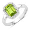 3.36 Ct Octagon Green Peridot and Lab Diamond Prong Silver Halo Engagement Ring