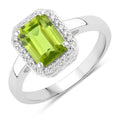 3.36 Ct Octagon Green Peridot and Lab Diamond Prong Silver Halo Engagement Ring by Fine Color Jewels