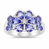 3.36 Ct Pear & Oval Violet Tanzanite Prong Rhodium Plated Silver Floral Cluster Ring