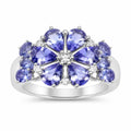 3.36 Ct Pear & Oval Violet Tanzanite Prong Rhodium Plated Silver Floral Cluster Ring by Fine Color Jewels