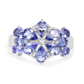 3.36 Ct Pear & Oval Violet Tanzanite Prong Rhodium Plated Silver Floral Cluster Ring by Fine Color Jewels