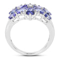3.36 Ct Pear & Oval Violet Tanzanite Prong Rhodium Plated Silver Floral Cluster Ring by Fine Color Jewels