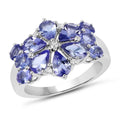 3.36 Ct Pear & Oval Violet Tanzanite Prong Rhodium Plated Silver Floral Cluster Ring by Fine Color Jewels