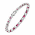 3.4 Ct Baguette Red Rhodolite Prong Silver Tennis Link Bracelet by Fine Color Jewels
