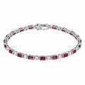 3.4 Ct Baguette Red Rhodolite Prong Silver Tennis Link Bracelet by Fine Color Jewels