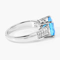 3.40 Ct Cushion Swiss Blue Topaz and Lab Diamond Prong Silver Pave Bridge Ring by Fine Color Jewels