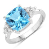 3.40 Ct Cushion Swiss Blue Topaz Lab Diamond Prong Silver Cluster Ring