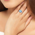 3.40 Ct Cushion Swiss Blue Topaz Lab Diamond Prong Silver Cluster Ring by Fine Color Jewels