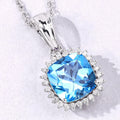 3.40 Ct Cushion Swiss Blue Topaz & Lab Diamond Prong Silver Halo Pendant Necklace by Fine Color Jewels
