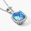 3.40 Ct Cushion Swiss Blue Topaz & Lab Diamond Prong Silver Halo Pendant Necklace by Fine Color Jewels
