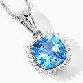3.40 Ct Cushion Swiss Blue Topaz & Lab Diamond Prong Silver Halo Pendant Necklace by Fine Color Jewels