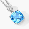 3.40 Ct Cushion Swiss Blue Topaz & Lab Diamond prong Silver Slide Pendant Necklace by Fine Color Jewels