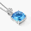 3.40 Ct Cushion Swiss Blue Topaz & Lab Diamond prong Silver Slide Pendant Necklace by Fine Color Jewels