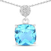 3.40 Ct Cushion Swiss Blue Topaz & Lab Diamond prong Silver Slide Pendant Necklace