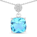 3.40 Ct Cushion Swiss Blue Topaz & Lab Diamond prong Silver Slide Pendant Necklace by Fine Color Jewels