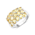 3.43 Ct Heart Yellow Citrine and White Topaz Prong Silver 3 Row Cluster Ring by Fine Color Jewels