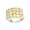 3.43 Ct Heart Yellow Citrine and White Topaz Prong Silver 3 Row Cluster Ring