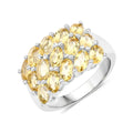 3.43 Ct Heart Yellow Citrine and White Topaz Prong Silver 3 Row Cluster Ring by Fine Color Jewels