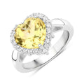 3.43 Ct Heart Yellow Citrine and White Topaz Prong Silver Halo Ring by Fine Color Jewels