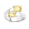 3.43 Ct Round Yellow Citrine and White Topaz Prong Silver Bypass Ring
