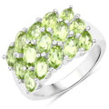 3.45 Ct Oval Green Peridot Prong Silver Cluster Ring by Fine Color Jewels