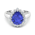 3.45 Ct Pear Violet Tanzanite and White Diamond Prong 14k Gold Halo Bridge Ring by Fine Color Jewels