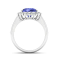 3.45 Ct Pear Violet Tanzanite and White Diamond Prong 14k Gold Halo Bridge Ring by Fine Color Jewels