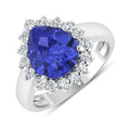 3.45 Ct Pear Violet Tanzanite and White Diamond Prong 14k Gold Halo Bridge Ring by Fine Color Jewels