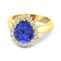 3.45 Ct Pear Violet Tanzanite and White Diamond Prong 14k Gold Halo Bridge Ring by Fine Color Jewels