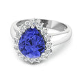 3.45 Ct Pear Violet Tanzanite and White Diamond Prong 14k Gold Halo Bridge Ring by Fine Color Jewels