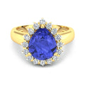 3.45 Ct Pear Violet Tanzanite and White Diamond Prong 14k Gold Halo Bridge Ring by Fine Color Jewels