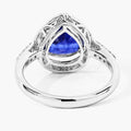 3.47 Ct Pear Ceylon Blue Sapphire and White Diamond Prong 18K White Gold Pave Halo Statement Ring by Fine Color Jewels