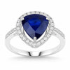 3.47 Ct Pear Ceylon Blue Sapphire and White Diamond Prong 18K White Gold Pave Halo Statement Ring