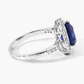 3.47 Ct Pear Ceylon Blue Sapphire and White Diamond Prong 18K White Gold Pave Halo Statement Ring by Fine Color Jewels