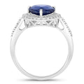 3.47 Ct Pear Ceylon Blue Sapphire and White Diamond Prong 18K White Gold Pave Halo Statement Ring by Fine Color Jewels