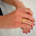 3.5 ct Yellow Pear Yellow Sapphire 18K Yellow Gold Over Silver Teardrop Pave Band Ring by Fine Color Jewels