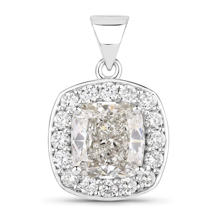 3.50 Ct Cushion Cut Lab Diamond Prong Platinum Halo Bridal Pendant by Fine Color Jewels