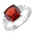 3.50 Ct Cushion Red Mozambique Garnet Lab Diamond Prong Silver Cocktail Ring by Fine Color Jewels