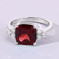 3.50 Ct Cushion Red Mozambique Garnet Lab Diamond Prong Silver Cocktail Ring by Fine Color Jewels