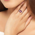 3.50 Ct Cushion Red Mozambique Garnet Lab Diamond Prong Silver Cocktail Ring by Fine Color Jewels