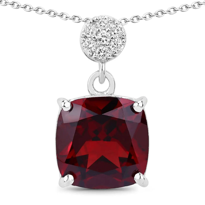 3.50 Ct Cushion red Mozambique Garnet & Lab Diamond prong Silver Slide Pendant Necklace by Fine Color Jewels