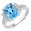 3.50 Ct Cushion Swiss Blue Topaz and Lab Diamond Prong Silver Statement Ring